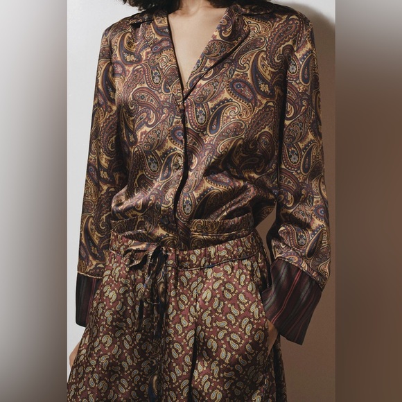 NWT Zara Woman PAISLEY PAJAMA SHIRT ZW COLLECTION Top Blouse Size M Medium - Picture 2 of 11